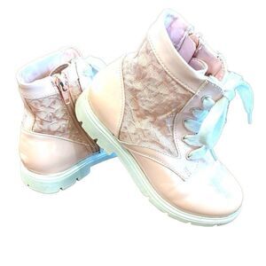 DKNY Pink Patent Lace Hightop Biker Boot Size 10